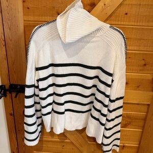 Hyacinth House White & Forest Green Striped Emsley Turtleneck